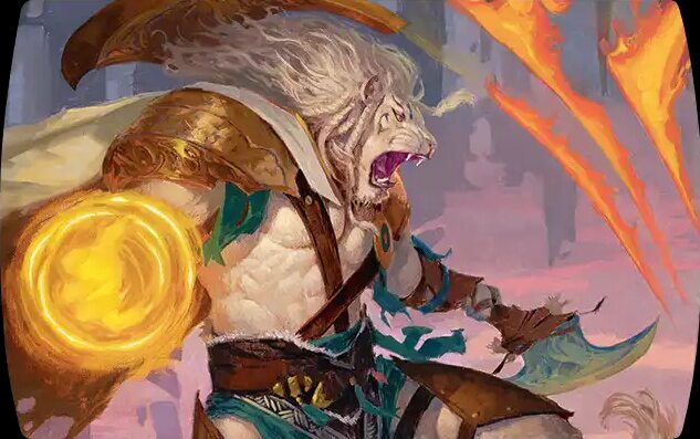Ajani Resolute, carta mítica blanca que acumula lealtad al ganar vida