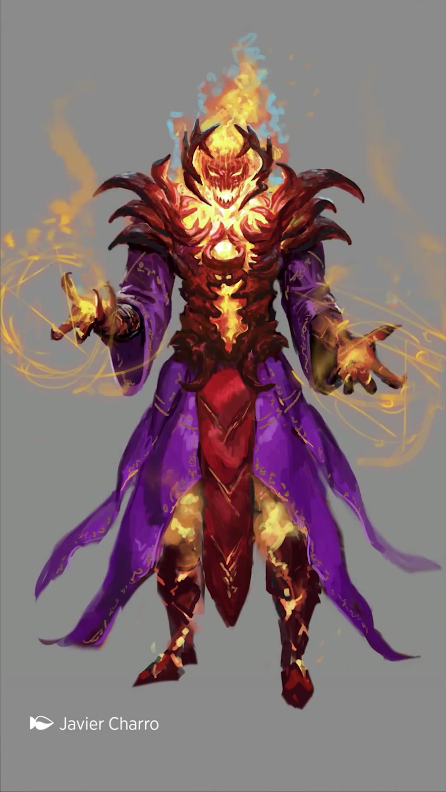Arte conceptual de una figura llameante con túnica morada que recuerda a Dormammu